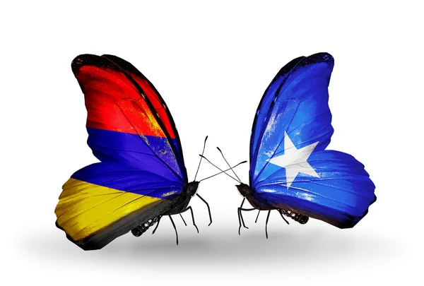 Kelebekler kanat Somali ve Ermenistan bayrakları ile — Stok fotoğraf