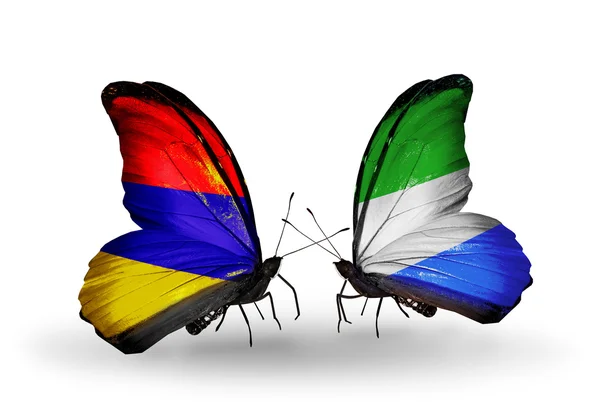 Butterflies with Armenia and  Sierra Leone flags on wings — Stock Photo, Image