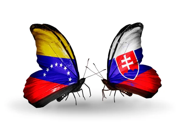 Mariposas con banderas de Venezuela y Eslovaquia en alas —  Fotos de Stock