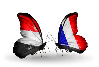 Kelebek kanatları üzerinde yemen ve Fransa bayraklı