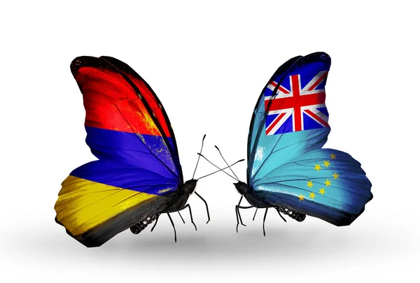 Butterflies with Armenia and  Tuvalu flags on wings — Stock Photo, Image