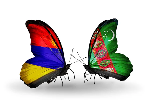 Butterflies with Armenia and  Turkmenistan flags on wings — Stock Photo, Image