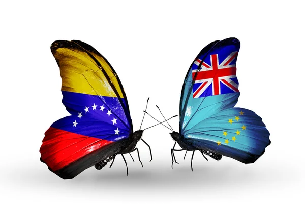 Butterflies with Venezuela and Tuvalu flags on wings — Stock Photo, Image