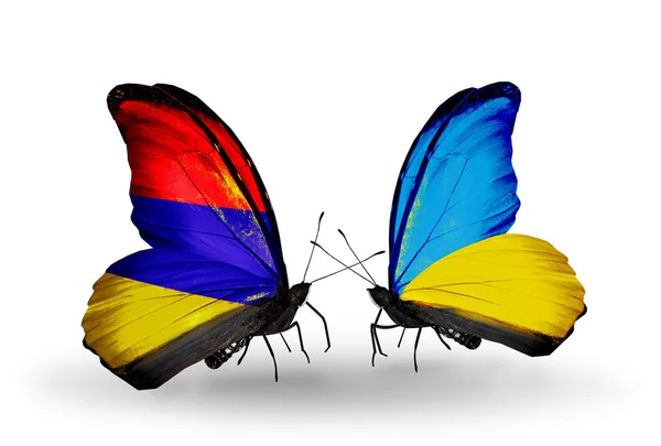 Butterflies with Armenia and  Ukraine flags on wings — Stock Photo, Image