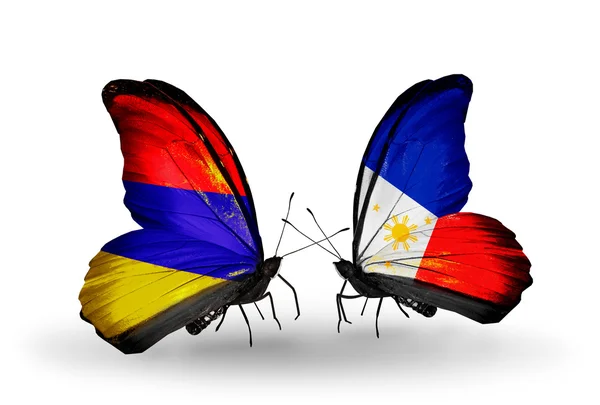 Butterflies with Armenia and  Philippines flags on wings — Stock Photo, Image