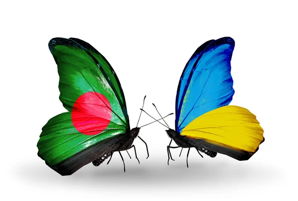 Butterflies with Bangladesh and Ukraine flags on wings — Stock Photo, Image