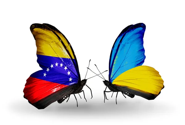 Mariposas con banderas de Venezuela y Ucrania en alas —  Fotos de Stock