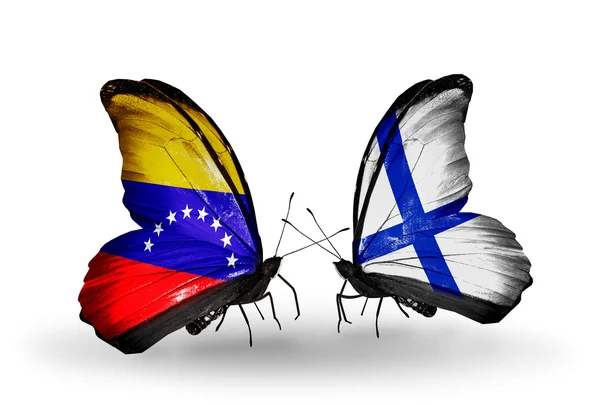 Mariposas con banderas de Venezuela y Finlandia en alas —  Fotos de Stock