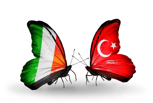 Butterflies with Ireland and  Turkey flags on wings — Stock Photo, Image