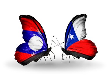 laos ve Şili Bayrakları kanatlar üzerinde kelebekler