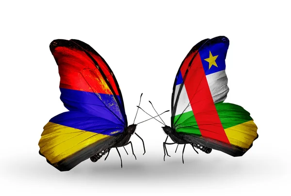 Butterflies with Armenia and  Central African Republic flags on wings — Stock Photo, Image