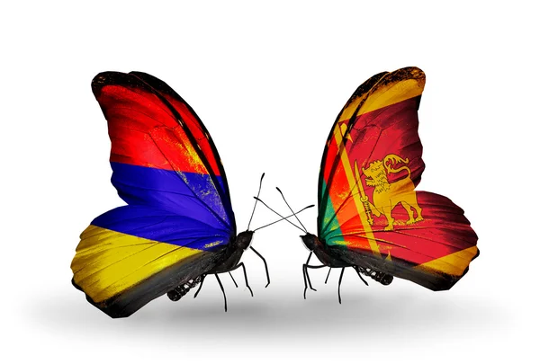 Mariposas con banderas de Armenia y Sri Lanka en alas — Foto de Stock