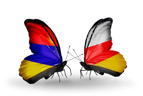 Butterflies with Armenia and   South Ossetia flags on wings — Stock Photo, Image