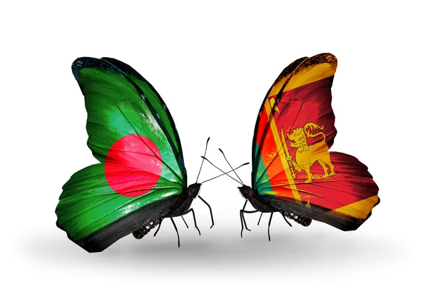 Borboletas com bandeiras de Bangladesh e Sri Lanka em asas — Fotografia de Stock