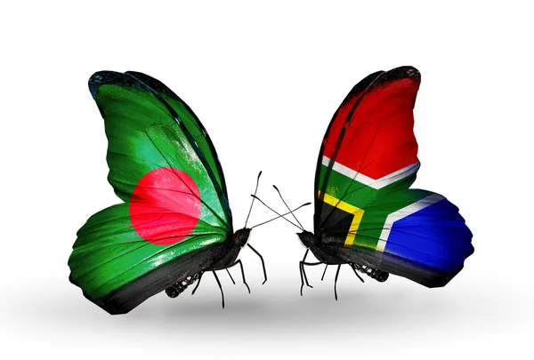 Fluturi cu steaguri Bangladesh și Africa de Sud pe aripi — Fotografie, imagine de stoc