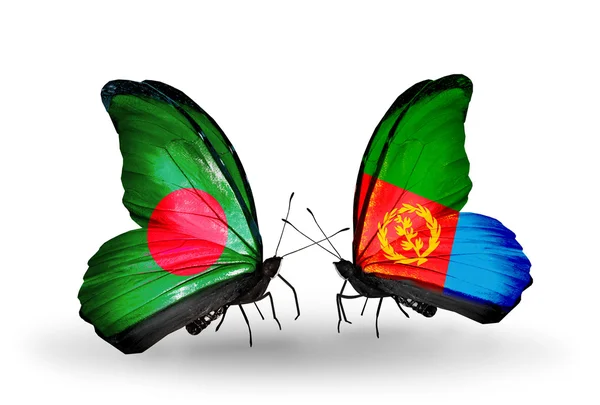 Butterflies with Bangladesh and Eritrea flags on wings — Stock Photo, Image