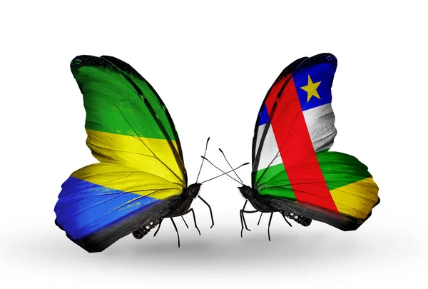 Butterflies with Gabon and Central African Republic flags on wings — Stock Photo, Image