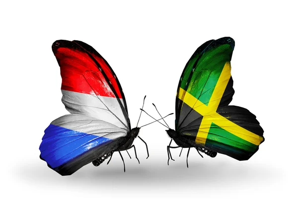 Бабочки с флажками Люксембурга и Ямайки на крыльях — стоковое фото