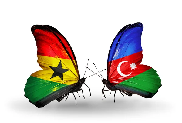 Butterflies with Ghana and Azerbaijan flags on wings — Stock Photo, Image