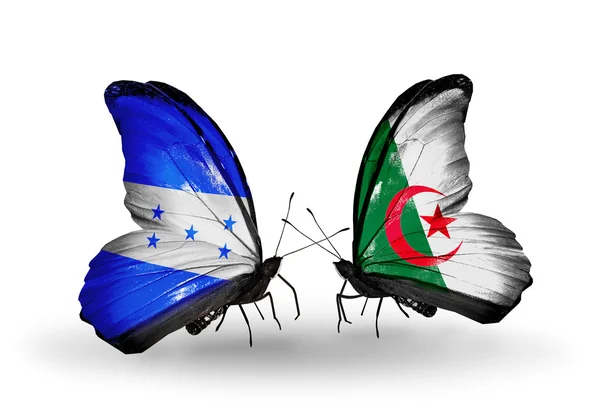Fjärilar med honduras och Algeriet flaggor på vingar — Stockfoto