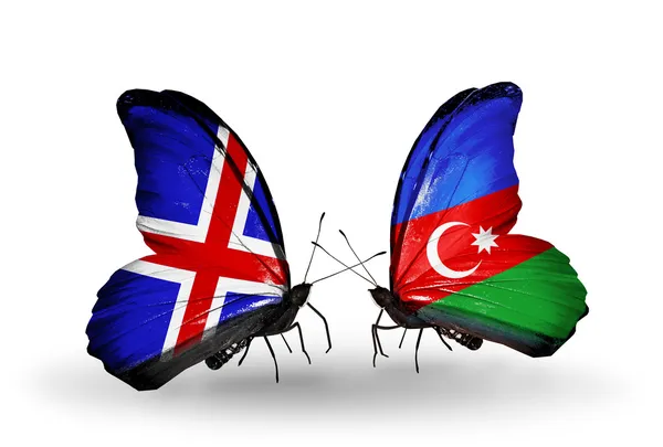 Motýli s Indií a Ázerbájdžán vlajky na křídlech — Stock fotografie
