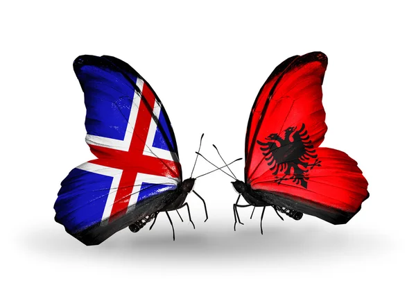 Butterflies with India and Albania flags on wings — Stock Photo, Image