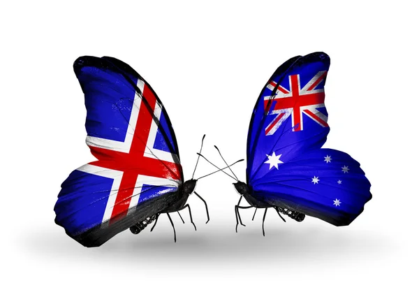 Borboletas com bandeiras da Índia e Austrália em asas — Fotografia de Stock