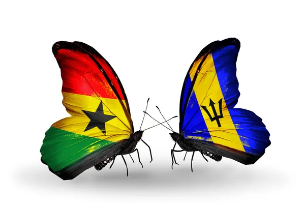 Motyle z Ghany i barbados flagi na skrzydłach — Zdjęcie stockowe