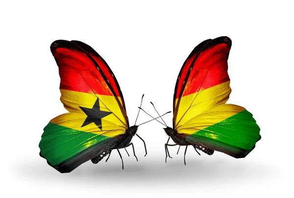 Papillons avec drapeaux Ghana et Bolivie sur les ailes — Photo