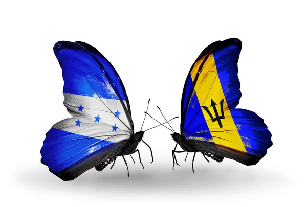 Motyle z Hondurasu i barbados flagi na skrzydłach — Zdjęcie stockowe
