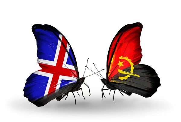 Butterflies with India and Angola flags on wings — Stock Photo, Image