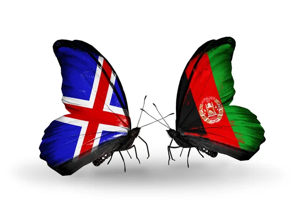 Butterflies with India and Afghanistan flags on wings — Stock Photo, Image