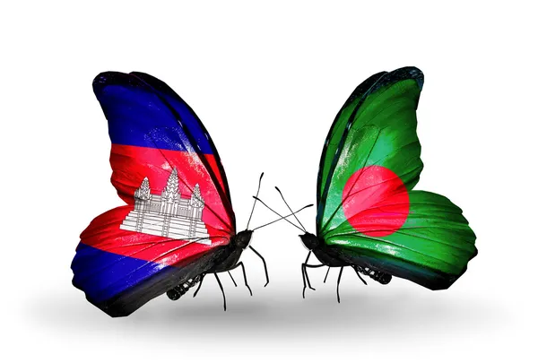 Borboletas com bandeiras Camboja e Bangladesh em asas — Fotografia de Stock