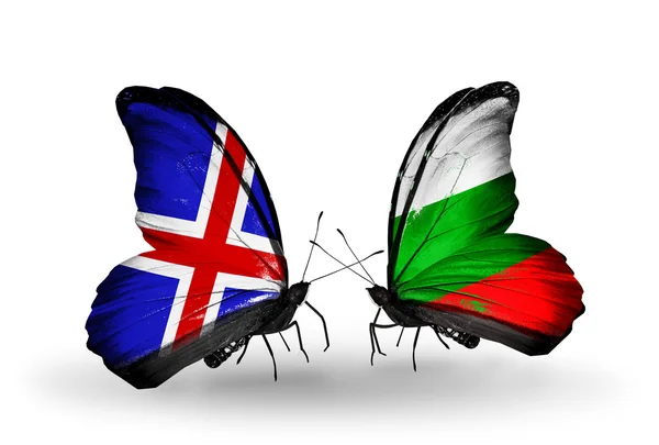 Butterflies with India and Bulgaria flags on wings — Stock Photo, Image