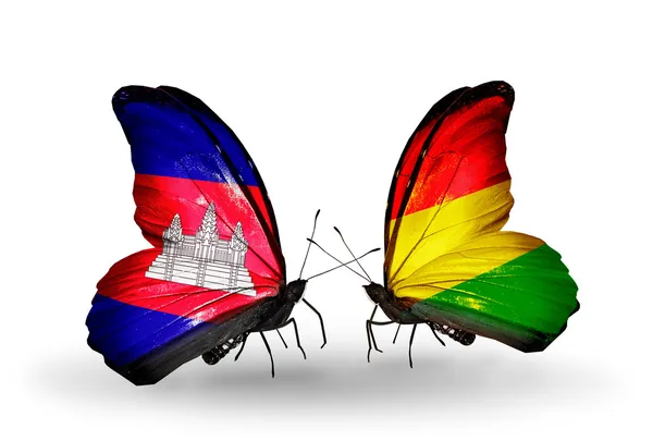 Motyle z Kambodży i Boliwii flagi na skrzydłach — Zdjęcie stockowe