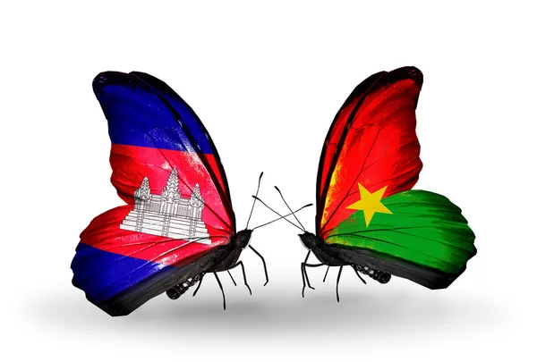 Butterflies with Cambodia and  Burkina Faso flags on wings — Stock Photo, Image