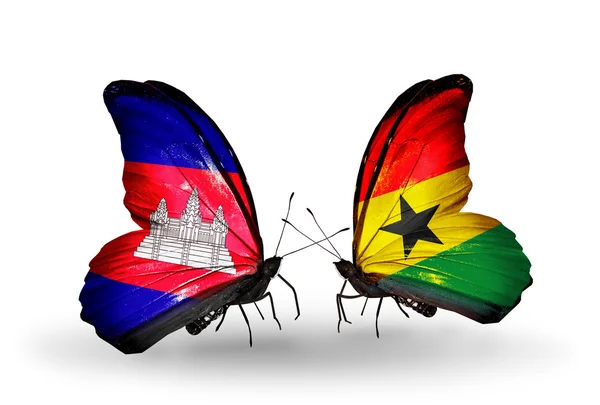 Motyle z Kambodży i ghana flagi na skrzydłach — Zdjęcie stockowe
