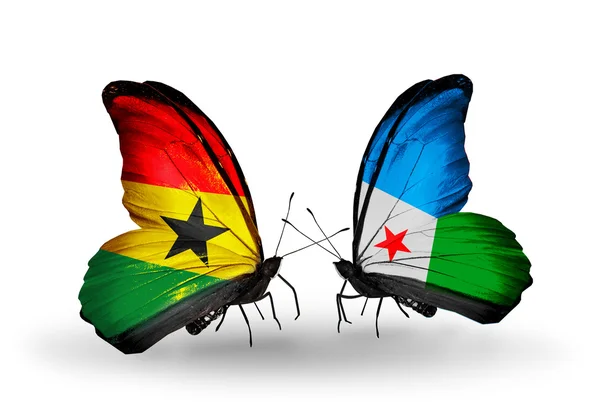 Motýli s příznaky ghana a Džibuti na křídlech — Stock fotografie
