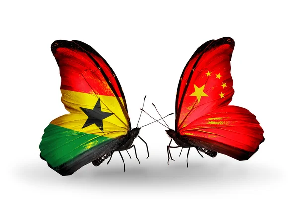 Butterflies with Ghana and China flags on wings — Stock Photo, Image