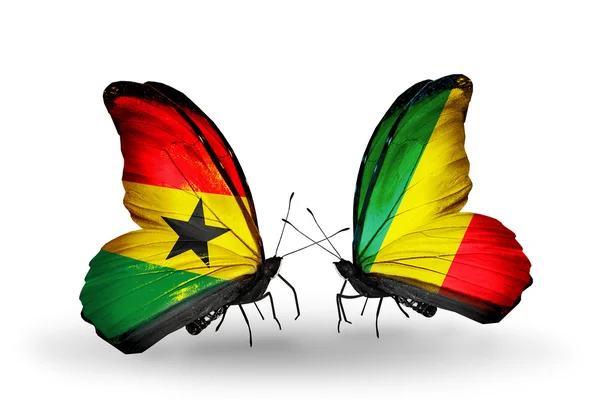 Butterflies with Ghana and Kongo flags on wings — Stock Photo, Image