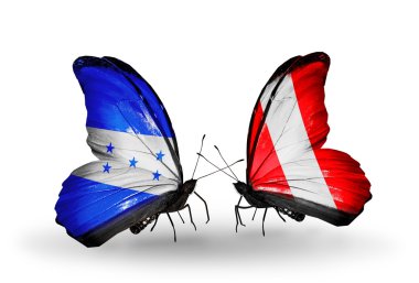 borboletas com bandeiras de honduras e peru sobre asas