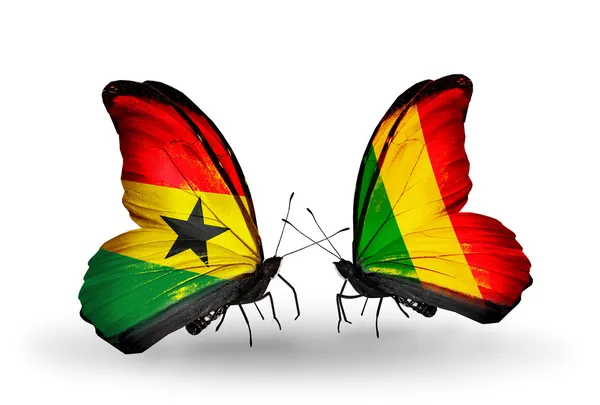 蝴蝶翅膀上的加纳和马里的标志 — 图库照片
