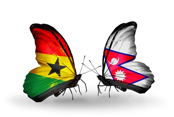 Motýli s příznaky ghana a Nepál na křídlech — Stock fotografie