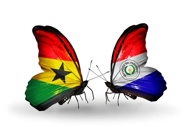 Motýli s příznaky ghana a paraguay na křídlech — Stock fotografie