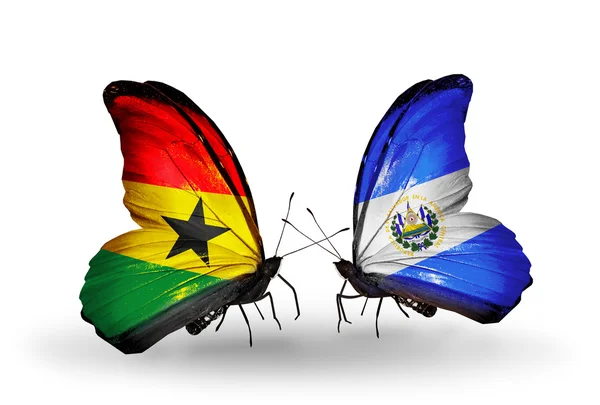 Motyle z Ghany i salvador flagi na skrzydłach — Zdjęcie stockowe
