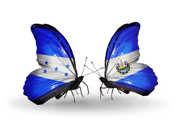 Papillons avec des drapeaux Honduras et Salvador sur les ailes — Photo