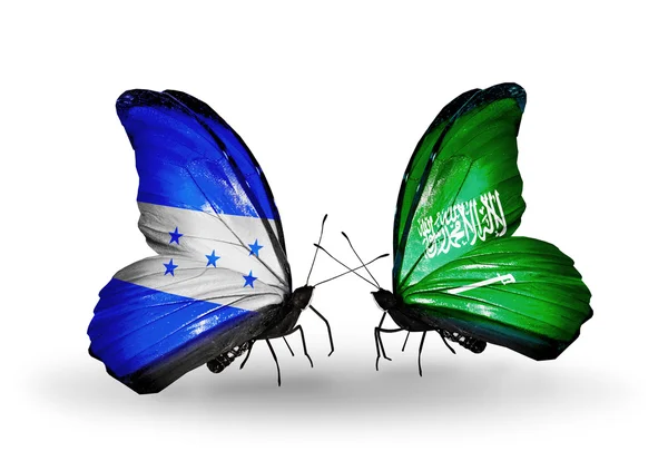 Butterflies with Honduras and  Saudi Arabia flags on wings — Stock Photo, Image