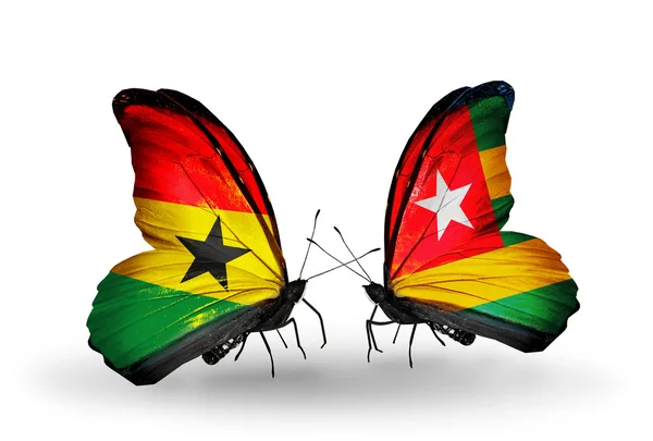 Butterflies with Ghana and  Togo flags on wings — Stock Photo, Image