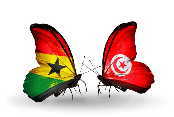 Schmetterlinge mit Ghana- und Thunfischfahnen auf Flügeln — Stockfoto