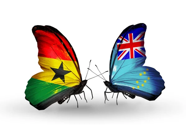 Mariposas con banderas de Ghana y Tuvalu en alas —  Fotos de Stock